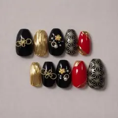 25 サイズオーダー ネイルチップ 和柄ネイル 成人式ネイル 前撮り ミラー