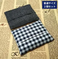 【普通サイズ】ポケットティッシュケース無地 チェック柄男児2個セットハンドメイド