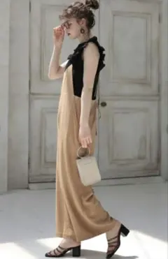 archives　バックリボン　ベロア　サロペット　オーバーオール　ベージュ