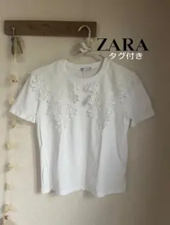 ZARA レース襟付き 半袖Tシャツ ホワイト タグ付き