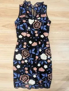 【Andy】キャバドレス M 黒 花柄 刺繍 レース ノースリーブ
