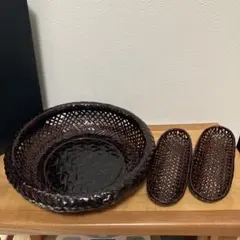 九藍 籃胎漆器 小物入れおしぼり入れ2個セット 美品 数回使用 専用箱