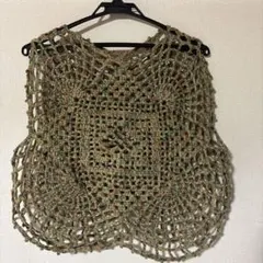 手編み ベスト ミセス レディース 一点物 セカンド ヴィンテージ 緑系