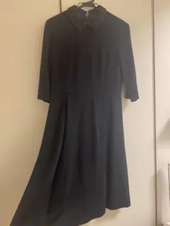 23区　レース襟 濃紺　ワンピース　七分袖