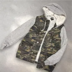 TOPSHOP｜Y2K｜異素材切替 迷彩ジップアップパーカー｜裏起毛｜ミリタリーのサムネイル