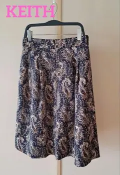 Keith ペイズリー柄 フレアスカート ひざ丈 ネイビー系
