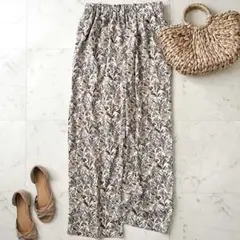 DOORSドアーズ フラワープリントイージーパンツ M ベージュ系花柄 洗える