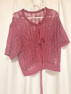 レトロガール バーガンディ レースカーディガン Fサイズ