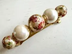 年代物 日本製 アンティークフラワー×オフホワイト vintageバレッタ