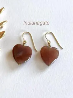 14kgfピアス　インディアンアゲートハート　天然石