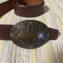 茶色レザー ベルト 装飾バックル