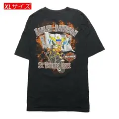 大人気 ハーレーダビッドソン Tシャツ ブラック 両面プリント Vネック XL