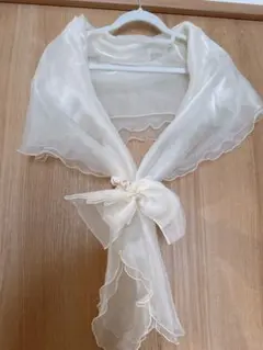 白　ボレロ　リボンシュシュ付き　レース　ラメ