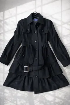 バーバリー ブルーレーベル 黒コート 38 ベルト付 美品