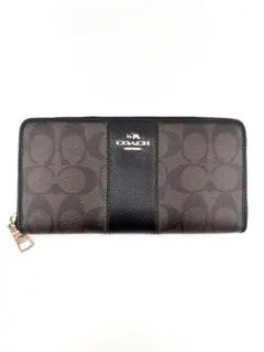 COACHシグネチャー柄 長財布 ブラウン ラウンドファスナー F54630