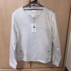 アイボリー ノーカラージャケット スエード風のサムネイル