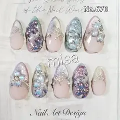 オーダー　ニュアンスネイル　ミラー　マグネット　桜ネイル　ビジュー　ネイルチップ