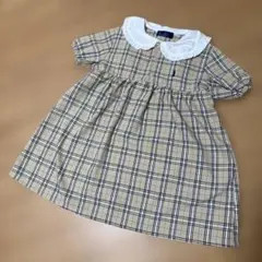 チェック柄 半袖ワンピース ベージュ　130㎝