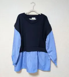 RED WILL レイヤード風ブラウス　ドッキング　ストライプ