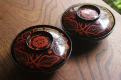 上質刷毛目洗朱に風情ある木芙蓉文の映える大ぶり椀3点（検山中塗輪島塗吉野塗 上質刷毛目洗朱に風情ある木芙蓉文の映える大ぶり椀3点（