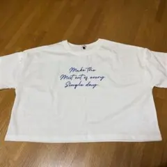 ピンクラテ　ホワイト オーバーサイズ Tシャツ 青色プリント