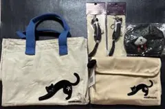 NOBUNICO 猫刺繍 トートバッグ 、ポーチ、ストラップ　5点セット