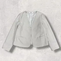 NATURAL BEAUTY BASIC ツイードジャケット L ノーカラー 白