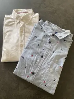 2枚セット ボタンダウン白シャツ 刺繍入り長袖シャツ コットンシャツ 男女兼用