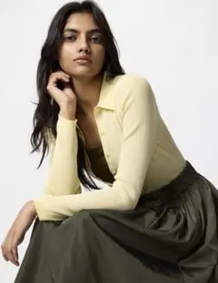 リブポロカーディガン　ユニクロ　L 黄色