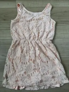 ピンク花柄レースノースリーブワンピース