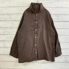 ASCOT スタンドカラー コットン ブラウン ブラウス シャツ 森ガール L