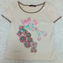 美品　LEONARD レオナール 半袖Tシャツ ラインストーン 刺繍 LLサイズのサムネイル