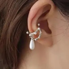 シルバー パール クリップ イヤーカフ イヤリング セット #C171-3