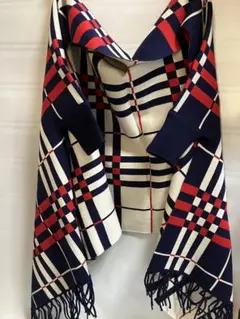 チェック柄ストール ネイビー 赤 白