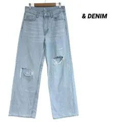 美品 &DENIM バギーワイド ダメージデニム ライトブルー 34