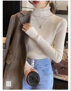 【GRL】タートルネックリブニットトップス M
