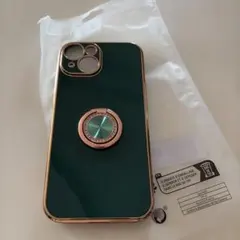 iPhone15用ケース バンカーリング付き ダークグリーン