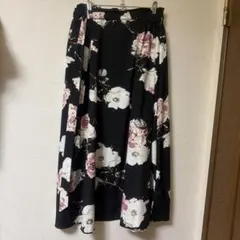 花柄 ロングフレアスカート ブラック