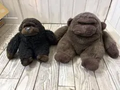 昭和レトロゴリラ2ひきぬいぐるみ 黒 茶色 約30cmのサムネイル