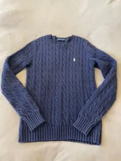 【美品】ラルフローレン ケーブルニット セーター 編み込み ネイビー 白 S