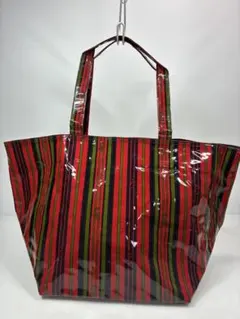 ロベルタディカメリーノ　赤と緑のストライプ柄　エコバッグ　トートバッグ　PVC