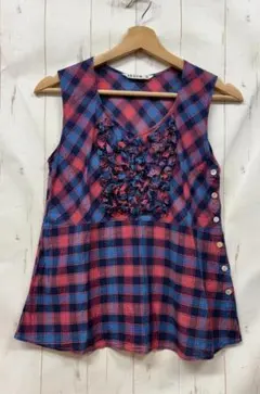 T1021：45rpm＆ 胸のフリル ノースリーブ チュニック チェック柄のサムネイル
