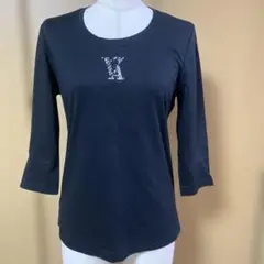 バレンザストーン装飾 ブラック 七分袖Tシャツ