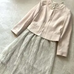 セレモニー　セットアップL ノーカラージャケット　ロングスカート　ピンク　レース