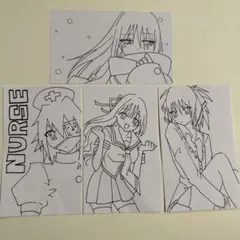 萌え絵イラスト　ギャルゲ　手書き　4点セット
