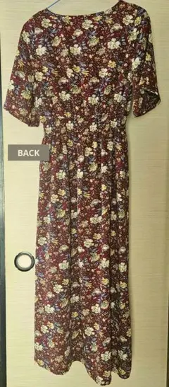 花柄 半袖シャツワンピース バーガンディ FREE