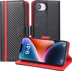 ✨新品✨iphone16e ケース 手帳型 薄型 炭素繊維風 マグネット開閉式