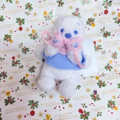 プーさん　ぬいぐるみキーチェーン　 ピンク×ブルー Winter Shiny