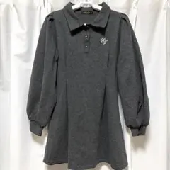 パフスリーブ　ポロワンピ　チャコール