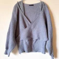 SHEIN【S】肩レース付長袖カシュクールデザインニットセーター ブルー系